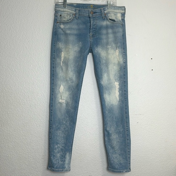 7 For All Mankind Josefina Skinny Boyfriend Button Fly Denim Jeans Size 27 - Picture 1 of 9